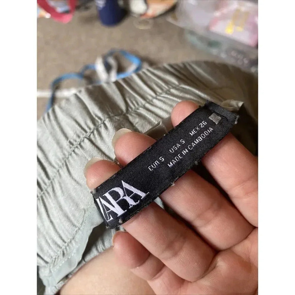 ZARA Khaki High-Waist Tapered Leg Jogger Pants Womens S Pockets Elastic Waist - Picture 5 of 5